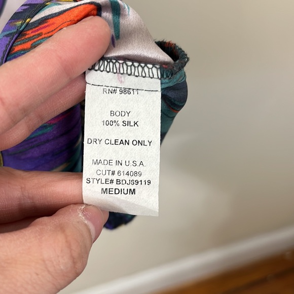 Eight Sixty 100% Silk Cap Sleeve Multicolored Cinched Waist Mini Dress M - Picture 6 of 7